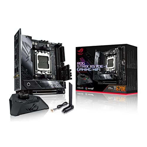 ASUS ROG STRIX X670E-I GAMING WIFI Mainboard Sockel AMD AM5 (Ryzen 7000, mini-ITX, DDR5 Speicher, 2x M.2, USB 3.2 Gen 2x2, PCIe 5.0, 2x USB 4, M.2 Backplate, WiFi 6E, Aura Sync)