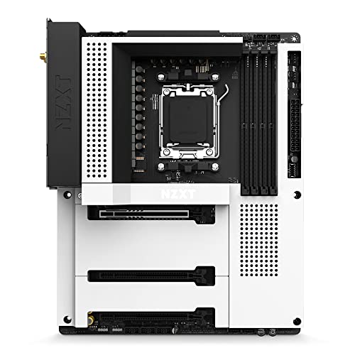 NZXT N7 B650E - AMD B650 Chipsatz - Unterstützt AMD Ryzen 8000 & 7000 Series CPUs (Sockel AM5) - ATX Gaming Motherboard - Integriertes Rear I/O Shield - DDR5 - Wi-Fi 6E - Weiß