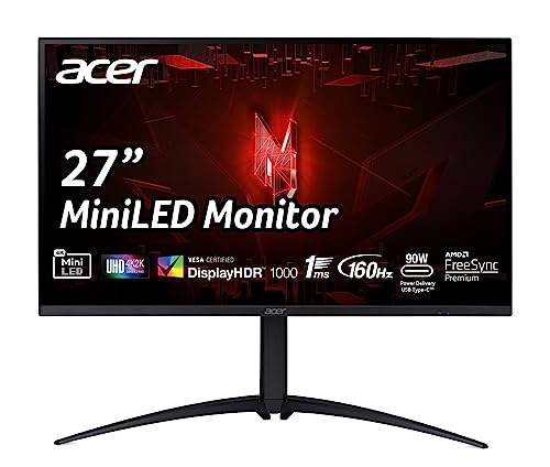 Acer Nitro XV275KP3 Gaming Monitor 27 Zoll (69 cm Bildschirm) 4K (UHD), 160Hz DP/Type-C, 144Hz HDMI, 1ms (GTG), 2xHDMI 2.1, DP 1.4, höhenverstellbar, drehbar, DP/HDMI FreeSync Premium