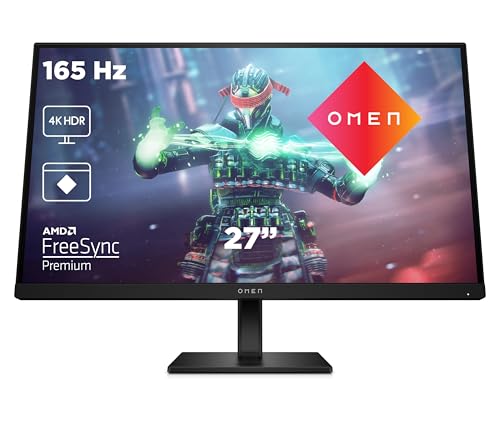 HP OMEN 27k Gaming Monitor - 27" Bildschirm, 4K Display, 144Hz, AMD FreeSync Premium, 1 ms Reaktionszeit, HDMI 2.1, HDMI 2.0, Display Port 1.4, 2x USB-A, USB-B, USB-C, Audioausgang, RGB Licht, schwarz