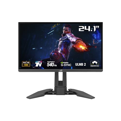 ASUS ROG Swift PG248QP - 24.1 Zoll Full HD Gaming Monitor - 540 Hz, 0.2ms GtG, G-Sync, Reflex, ULMB2, Aura-Sync, HDR 400 - Esports-TN Panel, 16:9, 1920x1080, DP 1.4 DSC, HDMI, USB-Hub, ergonomisch