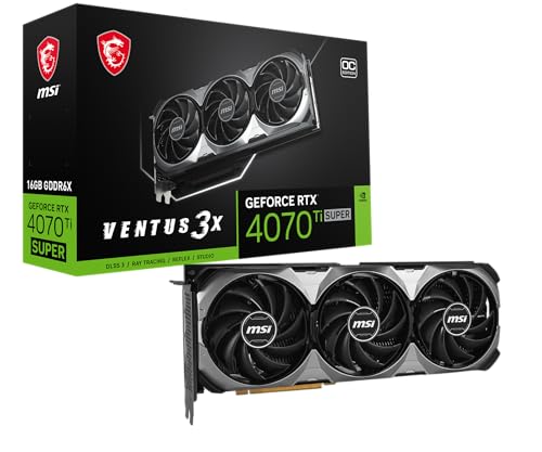 MSI GeForce RTX 4070 Ti SUPER 16G Ventus 3X OC Grafikkarte, NVIDIA RTX 4070 Ti SUPER, 16 GB GDDR6X Speicher, 21Gbps, PCIe 4.0, DLSS3.5