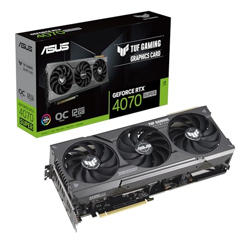 ASUS TUF Gaming GeForce RTX 4070 SUPER 12GB GDDR6X OC Edition Gaming Grafikkarte (NVIDIA GeForce RTX4070 DLSS 3, PCIe 4.0, 1x HDMI 2.1a, 3x DisplayPort 1.4a, TUF-RTX4070S-O12G-GAMING, schwarz)