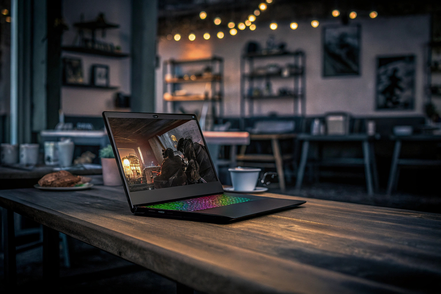 Gaming-Laptop im Café