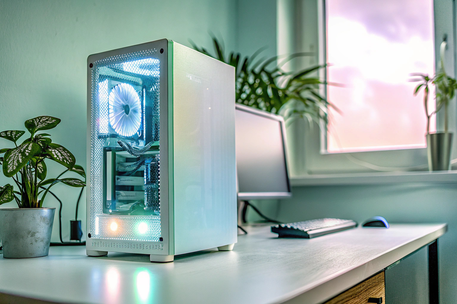 Fertig aufgebauter Gaming-PC mit RGB-Beleuchtung