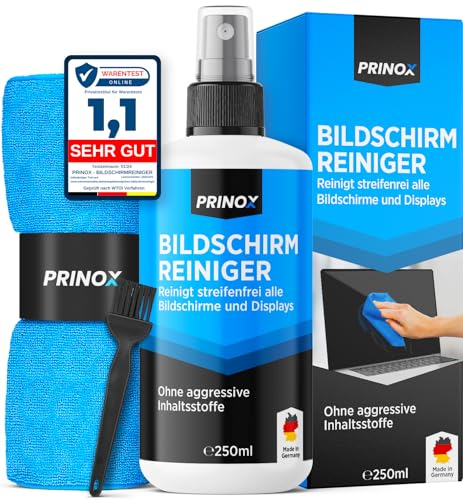 PRINOX Bildschirmreiniger Set 250ml mit Mikrofasertuch und Pinsel