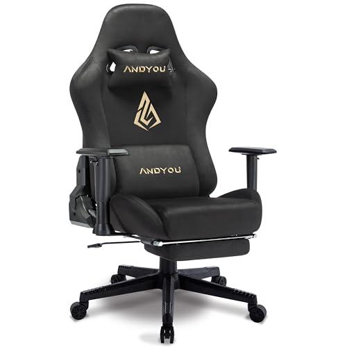 Andyou Gaming Stuhl, Ergonomischer Gaming Stuhl mit Fußstütze